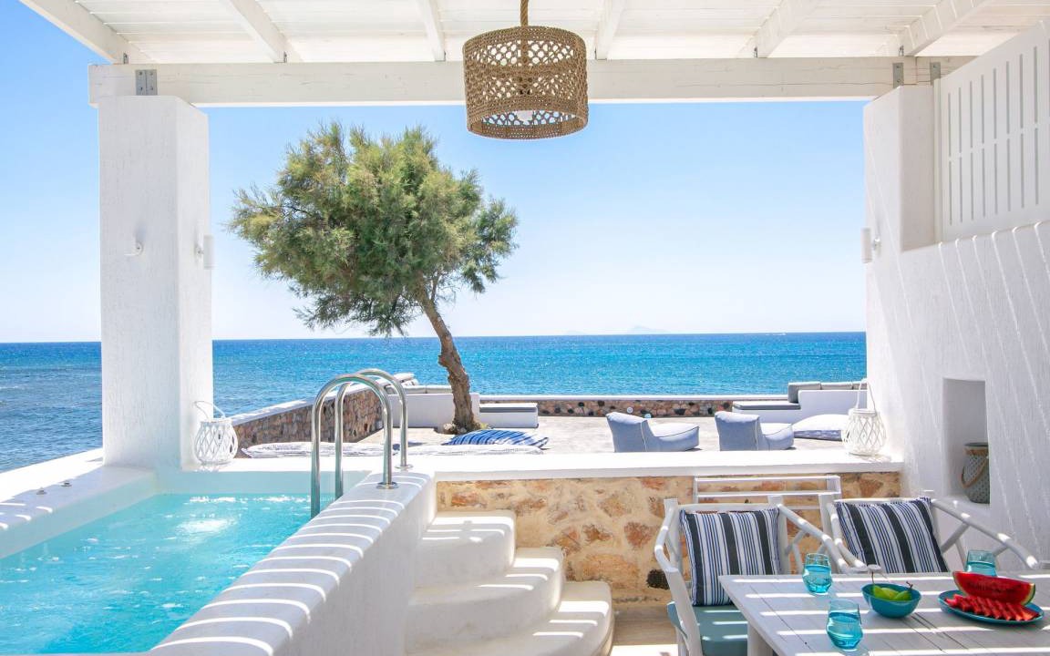 Exomytis Villa | Elite Santorini Villa Aegean Melody Suites 2 Bedroom Heated Outdoor Jacuzzi Vlyxada