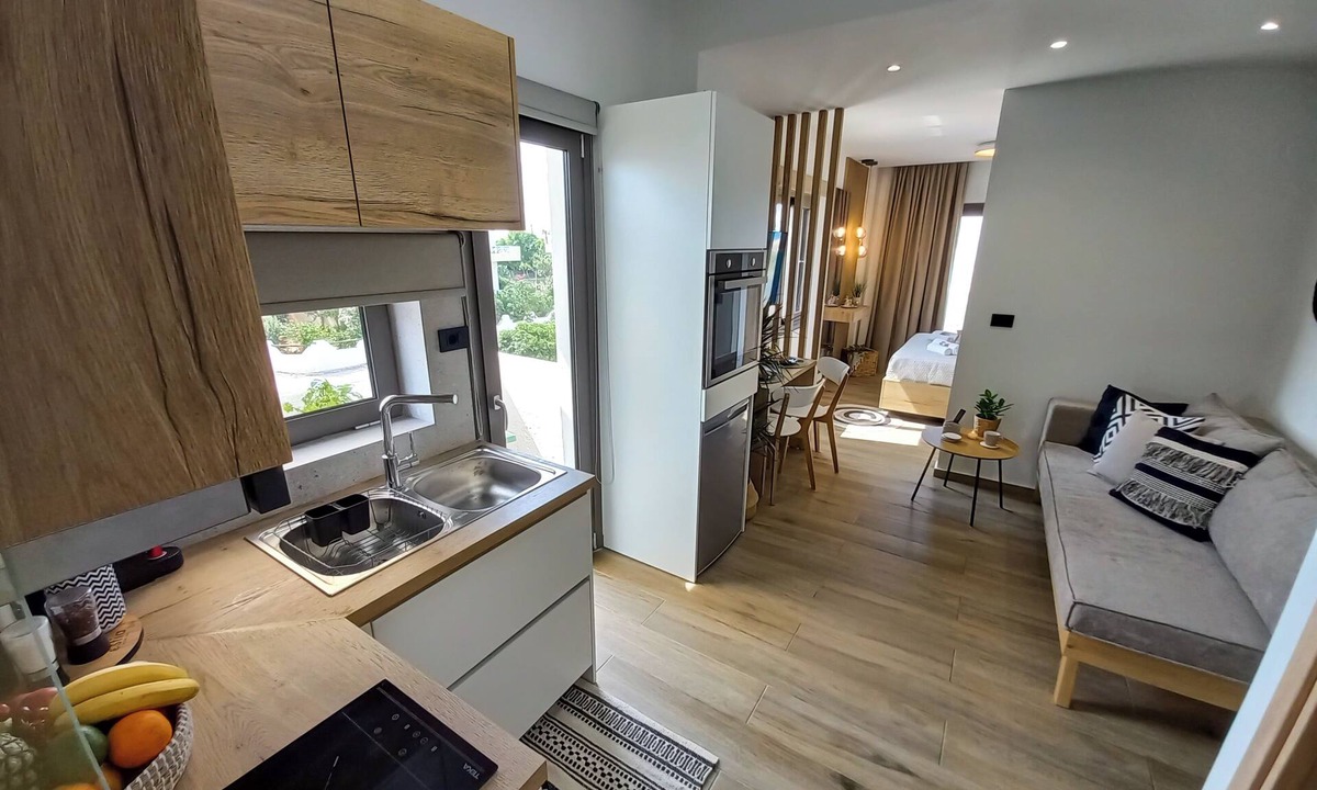 Kato Gouves Apartment | Renovated seaside apt for couples: sea view, full kitchen & Wi-Fi.