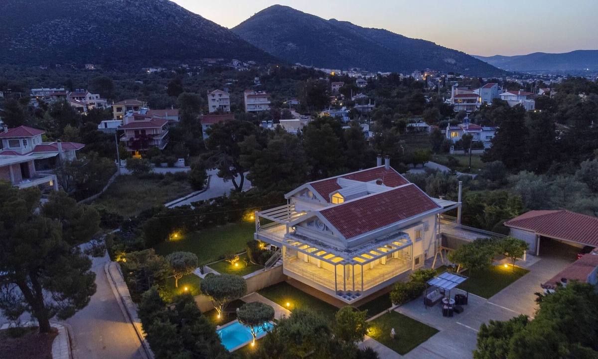 Nea Makri Villa | Villa 'Green Marble Livisi Pool Residence' with Mountain View, Wi-Fi and Air Conditioning