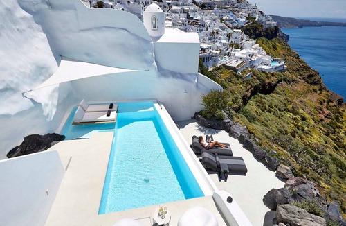 Fira Villa | Elegant Santorini Villa | Stone Pearl Villa | 2 Bedrooms | Infinity pool |.