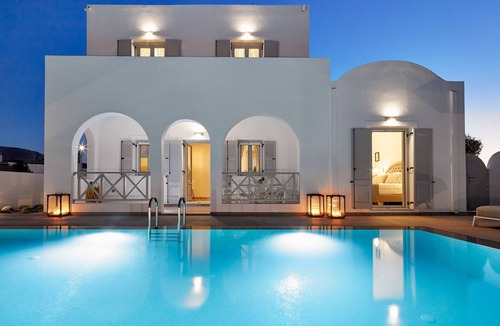 Monolithos Villa | Lavish Santorini Villa | Aegean Serenity Villa | 3 Bedrooms | Private Heated Pool | Lovely Furnished Terrace | Shaded Outdoor Dining Area | Prime Location | Monolithos