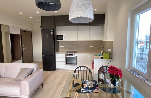 Peristeri Apartment | Two-bedrooms luxury penthouse. Includes sunny terrace with dining area, sunbeds.