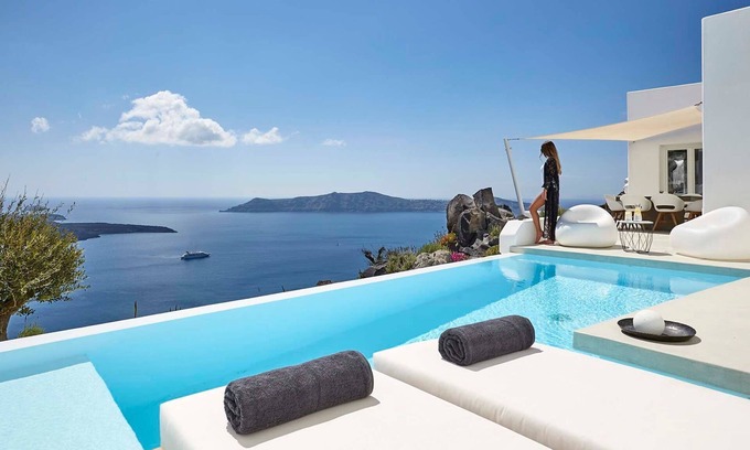 Fira Villa | Elegant Santorini Villa | Stone Pearl Villa | 2 Bedrooms | Infinity pool |.