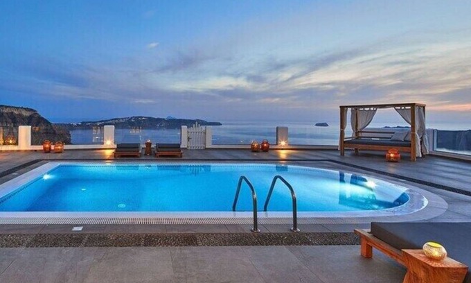 Santorini Villa | Villa Sapphire Heated Pool Sea View Indoor Hot Tub